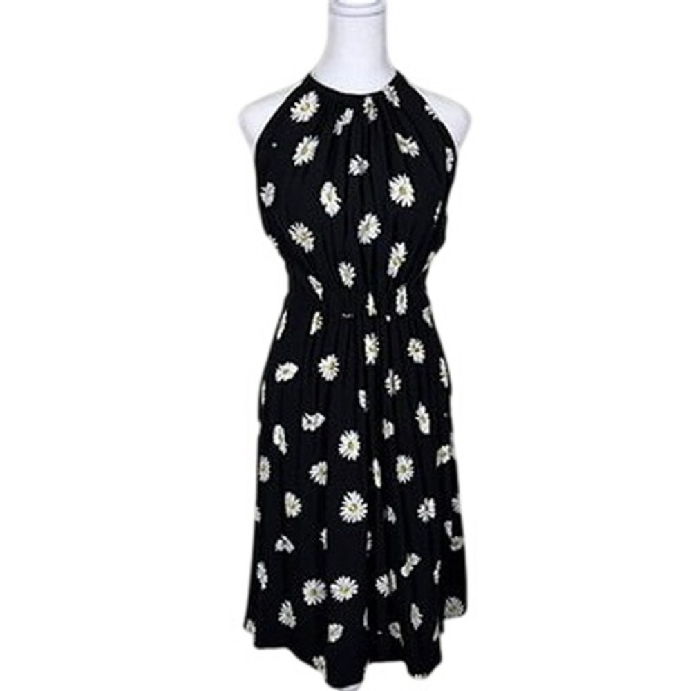 Kate Spade NY Womens Daisy Fit & Flare Halter Dress XS Black White Retro Mod